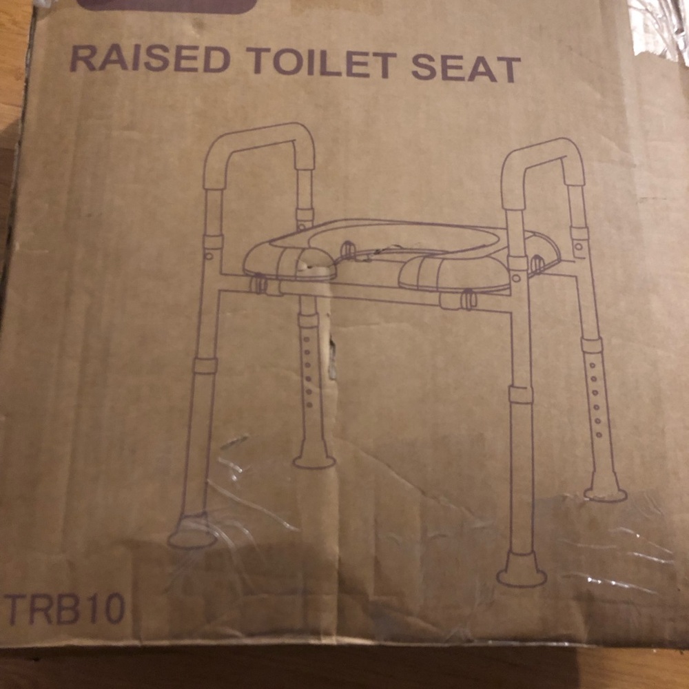 Raised Toilet Seat with Grab Bars - White
